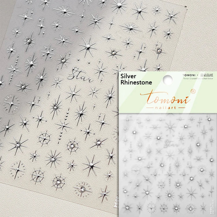 Punk Glitter Powder Blue Pink Star Charm Laser Silver Gold Starlight Rhinestones Moon DIY Nail Art Stickers Manicure Tool Decals