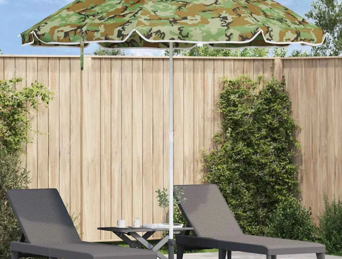 Ombrellone da spiaggia mimetico 263x263 cm, protezione UV, in metallo resistente, portatile, facile da montare, ideale per le attività all'aperto