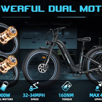 Bicicletta Elettrica FREESKY 540 per Adulti, 2000W, 26 Pollici, Batteria al Litio 48V23A, Pneumatici Larghi da Montagna, E-Bike ad Alta Velocità