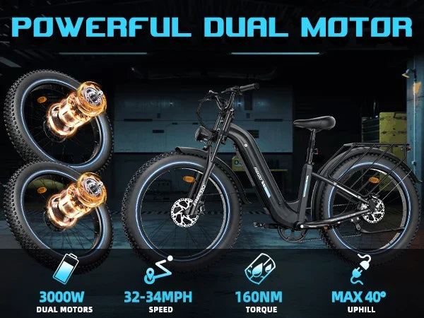Bicicletta Elettrica FREESKY 540 per Adulti, 2000W, 26 Pollici, Batteria al Litio 48V23A, Pneumatici Larghi da Montagna, E-Bike ad Alta Velocità