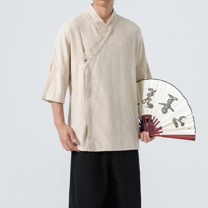 Camicie Estive 2026 da Uomo, Stile Cinese Retrò Tradizionale in Lino Traspirante, Abbigliamento Maschile per Kung Fu e Tai Chi, Bluse Casual Stile Tang