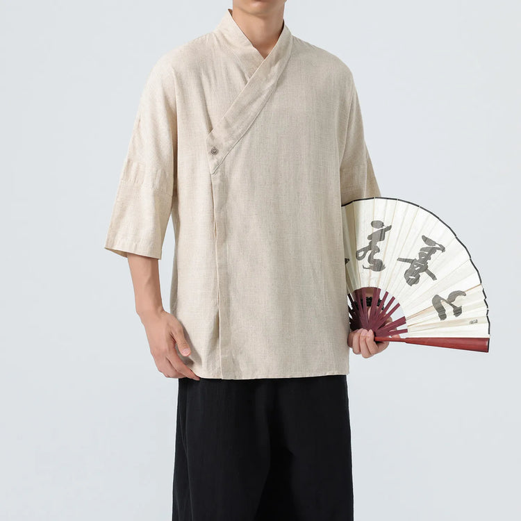Camicie Estive 2026 da Uomo, Stile Cinese Retrò Tradizionale in Lino Traspirante, Abbigliamento Maschile per Kung Fu e Tai Chi, Bluse Casual Stile Tang