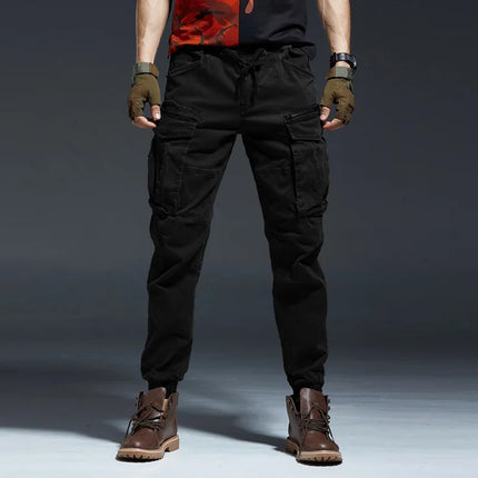 Ankle Length Jogging Pants Men Denim Cotton Pockets Elastic Waist Cargo Pants Men 2020 Winter Thick Tactical Pants