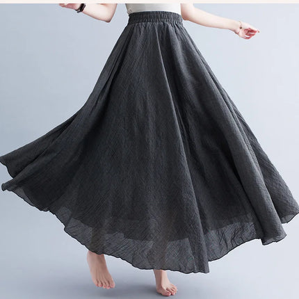nuove gonne lunghe in cotone di lino da donna 2020 gonne lunghe a pieghe in vita elastica spiaggia Boho gonne estive vintage Faldas Saia