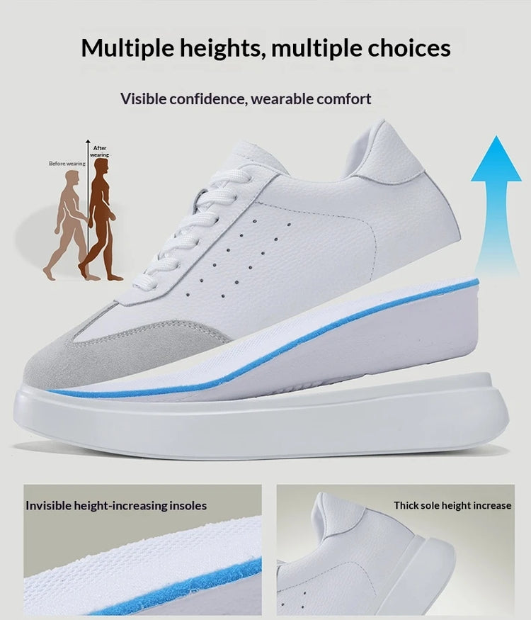Men 7CM Invisible Height Increasing Sneakers Comfortable Breathable Leather Casual Elevator Shoes Lace Up Thick Sole Sport Shoes