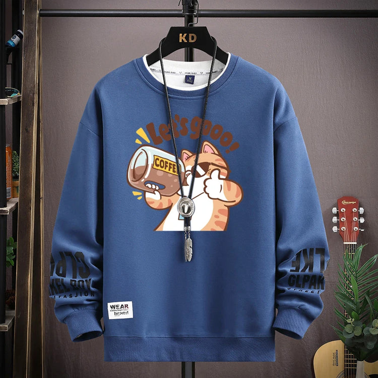 Cartoon Cute Cat Funny Print Graphic T-shirt Women Oversized Loose Design Lovers Casual Long Sleeve T-shirt S-5XL Men Clothing