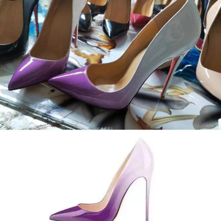 Tacchi altissimi personalizzati multicolori da 12 cm, pelle verniciata bianca nuda, suola rossa sexy, scarpe sottili a punta per ordine singolo platinumshop