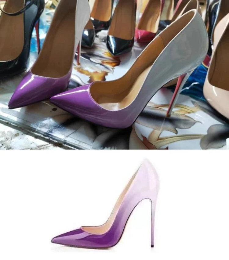 Tacchi altissimi personalizzati multicolori da 12 cm, pelle verniciata bianca nuda, suola rossa sexy, scarpe sottili a punta per ordine singolo platinumshop
