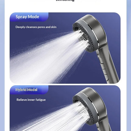 Soffione doccia autopulente a 4 modalità con spazzola in silicone, arresto acqua con un tasto, massaggio ad alta pressione, soffione in ABS con filtro
