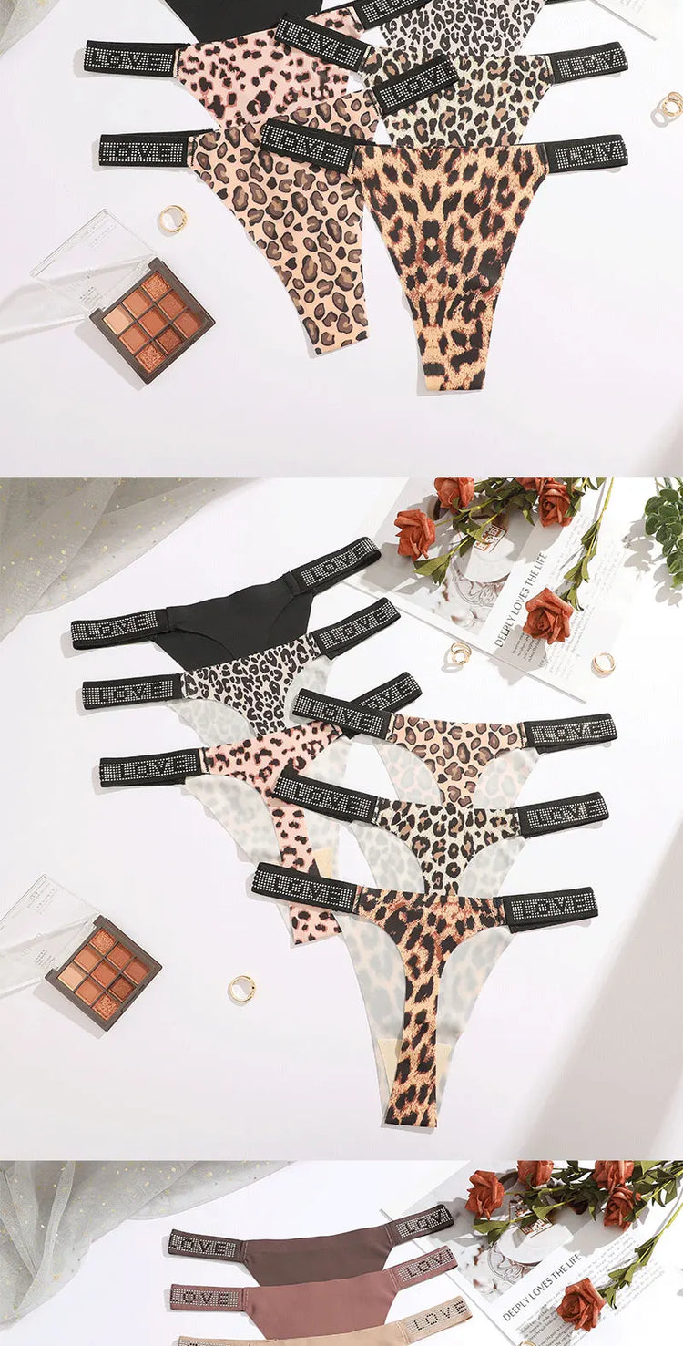 3Pcs/Set Seamless Low Waist Sexy Panties Women Thongs Rhinestones Letter Diamonds G-string Sports Thong Shorts Briefs T-back