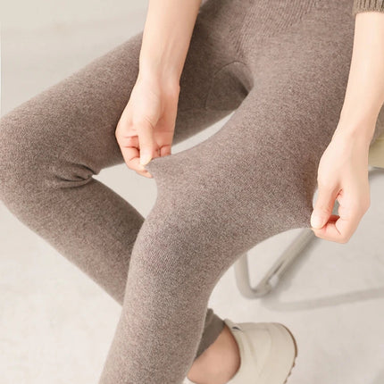 Women's Wool Leggings Slim Warm Autumn Winter High Waisted Elastic Tight Pants 100% Merino Wool Knitted Skin-friendly Leggings PlatiNum