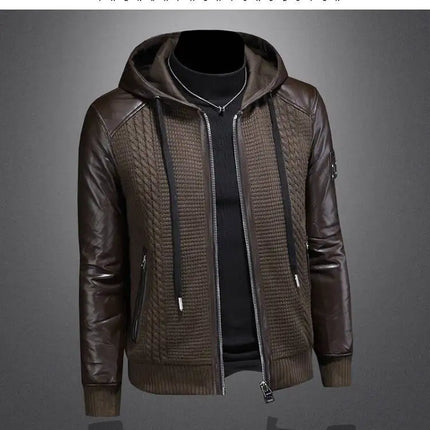 Winter Jackets Mens Duck Down Jacket Men 2025 Autumn Men's Knitted Spliced Leather Jacket Hooded Down Jacket Coat Kurtka Zimowa