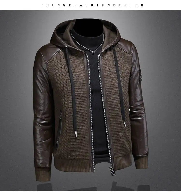 Winter Jackets Mens Duck Down Jacket Men 2025 Autumn Men's Knitted Spliced Leather Jacket Hooded Down Jacket Coat Kurtka Zimowa