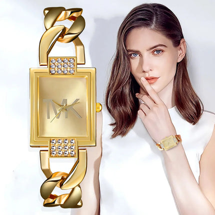 UTHAI Orologio da donna con diamanti quadrati intarsiati quadrati leggeri Orologi al quarzo moda di lusso Orologio da polso da donna con cinturino in metallo Orologio da ragazza platinumshop