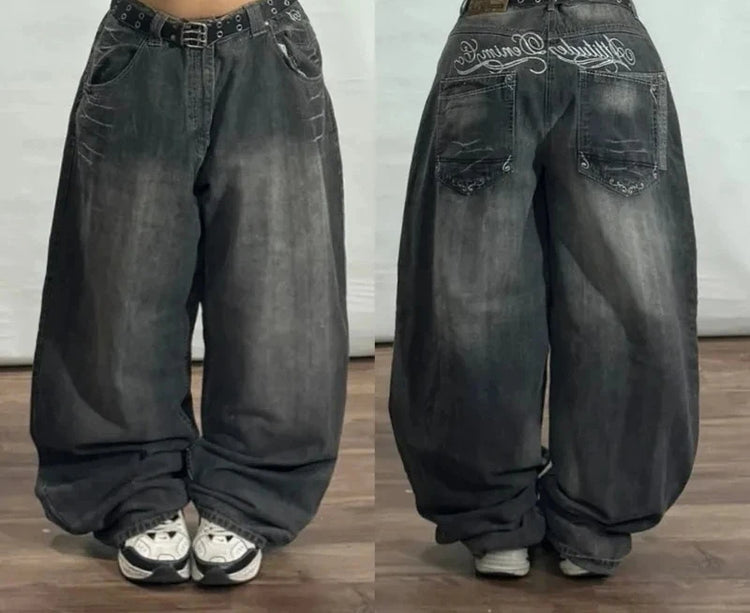 Jeans Americani Nuova Moda 2026 con Ricamo a Motivo Stella, Stile Y2K Gotico Hip-hop Casual Joker, Gamba Larga Dritta