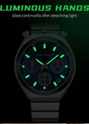 MINI FOCUS Orologio al quarzo verde argento per donna Orologio da polso cronografo con cinturino in acciaio inossidabile moda con lancette luminose Data 0491 platinumshop