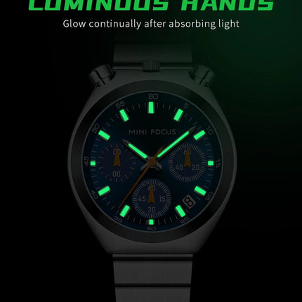MINI FOCUS Orologio al quarzo verde argento per donna Orologio da polso cronografo con cinturino in acciaio inossidabile moda con lancette luminose Data 0491 platinumshop