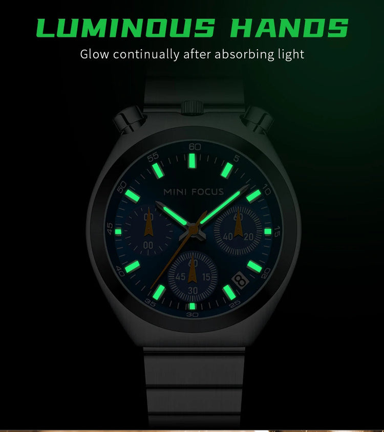 MINI FOCUS Orologio al quarzo verde argento per donna Orologio da polso cronografo con cinturino in acciaio inossidabile moda con lancette luminose Data 0491 platinumshop