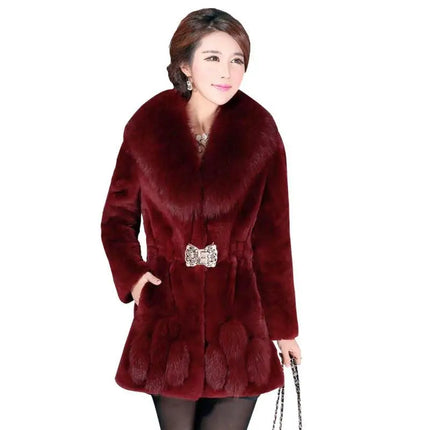 Oversize Women's Winter Plush Coat Female Thick Fur Warm Jackets 2024 New V-neck Faux Fur Collar Clothes Comfort Furry Coats