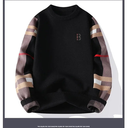 round Neck Knitted Sweater Autumn Winter Men's Fashion Thickened Long Sleeve Leisure Comfortable Fit Youthful Style Polyester...