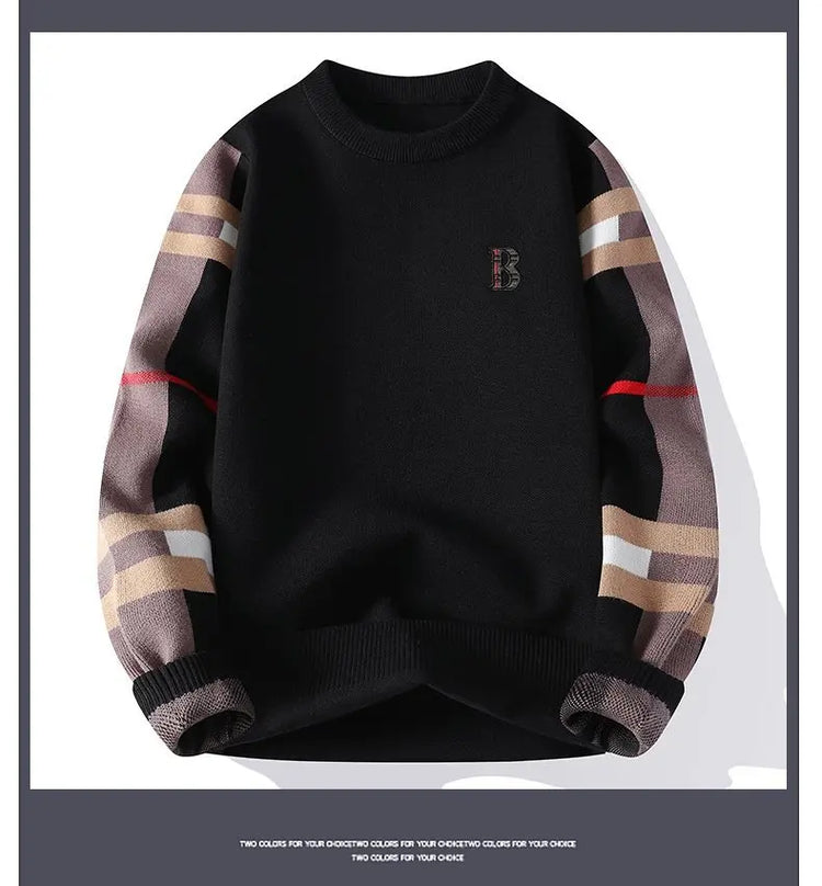 round Neck Knitted Sweater Autumn Winter Men's Fashion Thickened Long Sleeve Leisure Comfortable Fit Youthful Style Polyester...