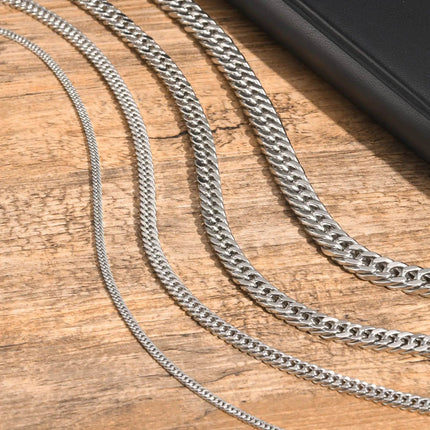 Chunky Miami Cuban Chain Necklaces for Men Women,Silver Color Stainless Steel Metal Chain Collar,Basic Classic Jewelry Gift PlatiNum
