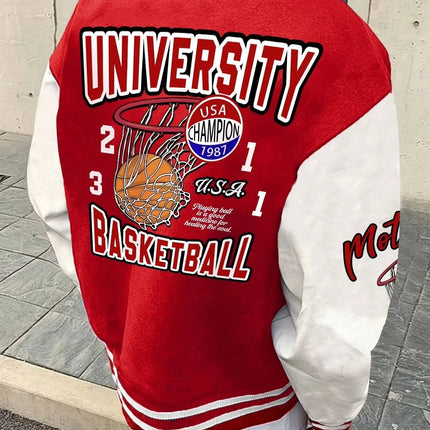 Summer Manfinity EMRG Oversized Men's Drop Shoulder Varsity Jacket with Letter Graphic Striped Trim and Colorblock Design