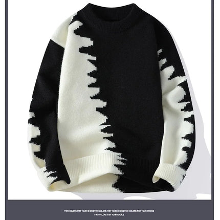 Dragon Graffiti Color blocked Fashion Knitted Sweaters Men's Knitwear Warm Pullover High Quality Mens Casual Loose Male Jumpers