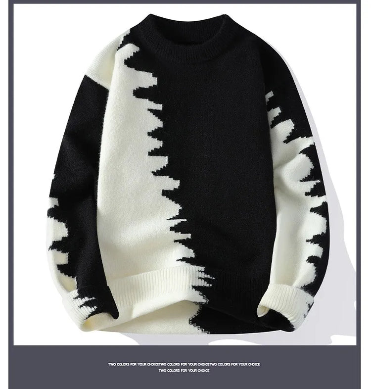 Dragon Graffiti Color blocked Fashion Knitted Sweaters Men's Knitwear Warm Pullover High Quality Mens Casual Loose Male Jumpers