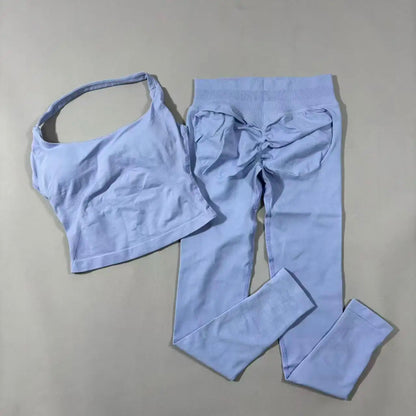 Yoga Gym Set 2 Piece Women Strappy Yoga Bra Top Workout Scrunch Shorts Sports Suit Fitness Clothes Seamless Yoga