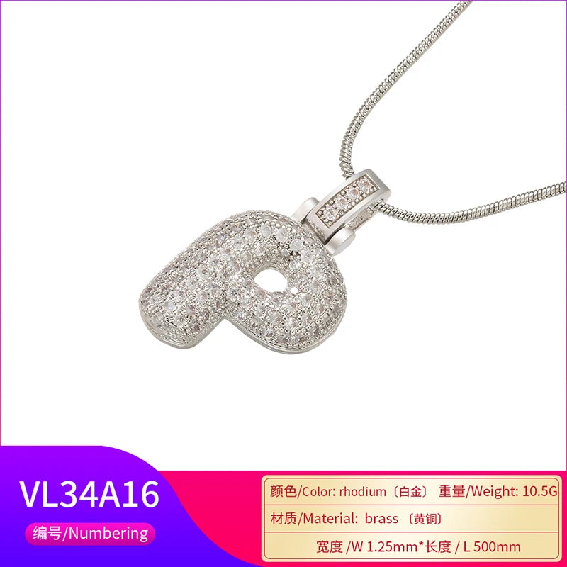 ZHUKOU Colore argento Bubble lettere iniziali collane 26 lettere pendenti collane per le donne Ottone CZ Gioielli all'ingrosso VL34
