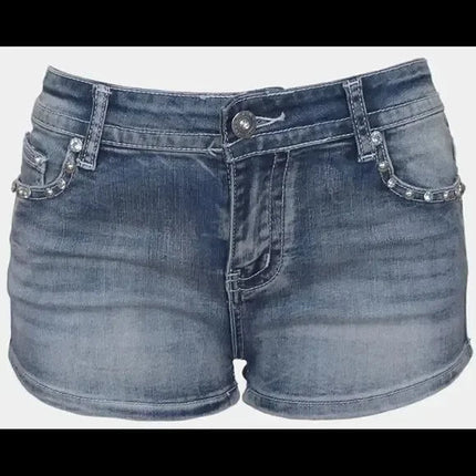 Women Rider Motorcycle Wing Rivet Embroidery Shorts Y2k Vintage Gothic Hot Girl Sexy Washed Denim Shorts Low Waist Mini Skirts PlatiNum