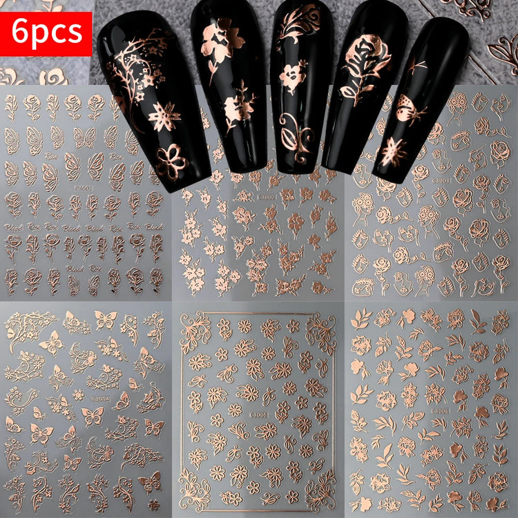 6Pcs/Set Metal Silver Star/Heart/Moon 3D Nail Art Stickers 8*10cm Hollow Love/Cross Self-Adhesive Slider Luxury Manicure Decals