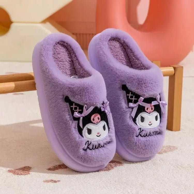 New Kuromi Family Slippers for Autumn and Winter Sanrio Hello Kittye My Melody Cinnamoroll Home Cotton Slippers Festival Gift