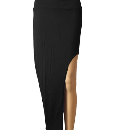 Modische geteilte Röcke Sexy lange Röcke für Damen Offener seitlicher Schlitzrock High-Waist-Rock mit hohem Schlitz Schwarz