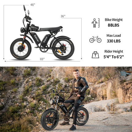 Ridstar Q20 Pro Ebike, doppio motore 2000 W, due batterie 40 Ah, velocità massima 60 KM/H, chilometraggio massimo 120 km in modalità PAS, bici spessa 20 * 4,0