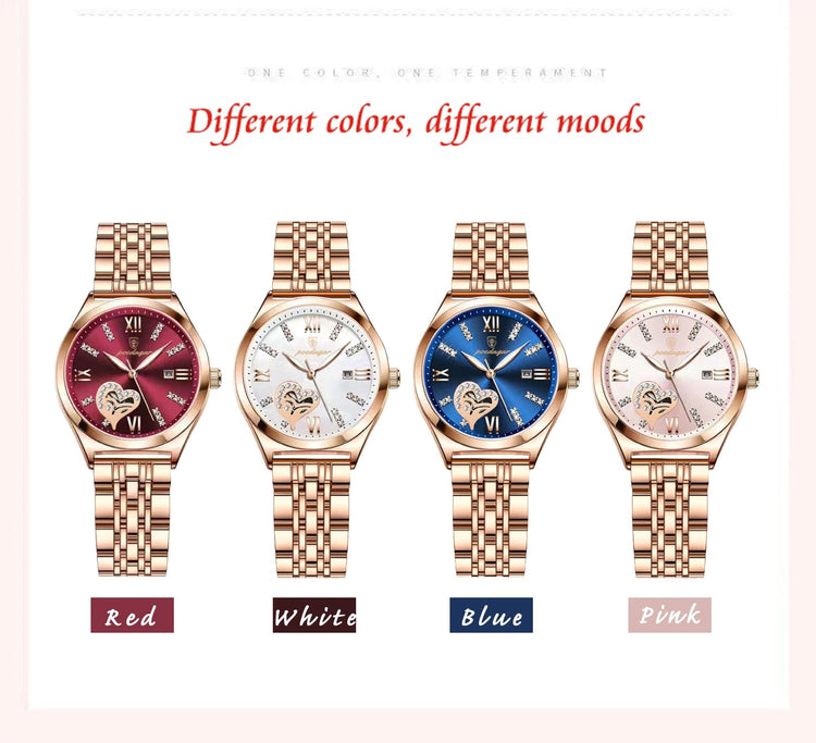 POEDAGAR Orologi di lusso da donna Orologio da donna impermeabile con data luminosa in acciaio inossidabile Orologio da polso da donna al quarzo alla moda elegante platinumshop