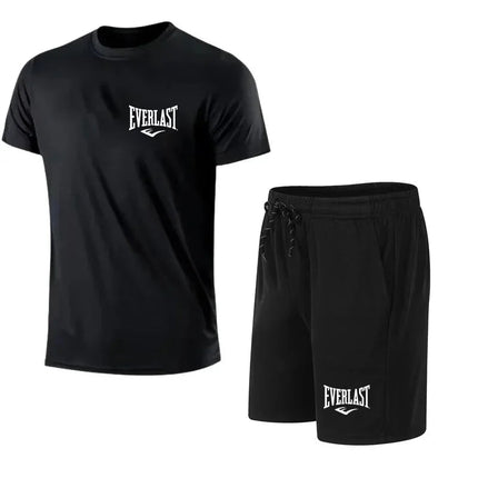 EVERLAST T-shirt e pantaloncini da uomo, set da 2 pezzi, abbigliamento sportivo per il tempo libero, a maniche corte, per jogging, palestra, con stampa del marchio platinumshop