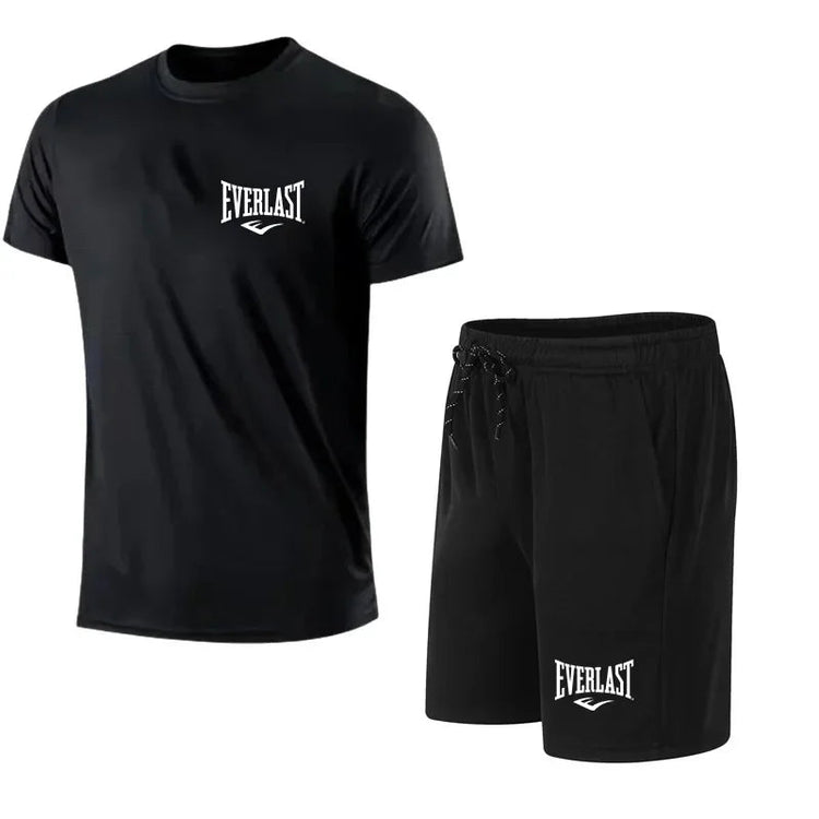 EVERLAST T-shirt e pantaloncini da uomo, set da 2 pezzi, abbigliamento sportivo per il tempo libero, a maniche corte, per jogging, palestra, con stampa del marchio platinumshop