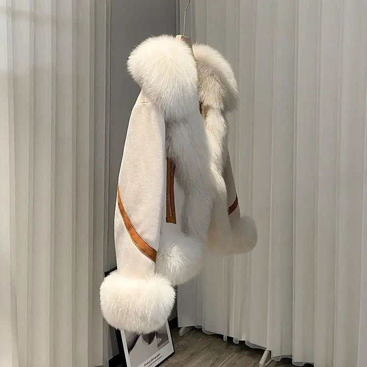 2025 new imitation fox fur coat women autumn winter fashion short Add cotton thick Warm suede overcoat Female slim Outwear T792