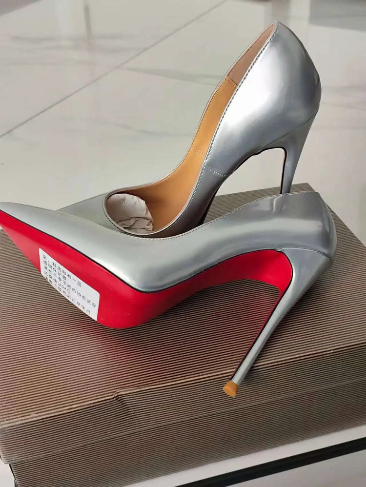 Taglie 48 Scarpe da donna stile classico in vernice con punta a punta Slip On 12 cm Scarpe con tacco alto da donna eleganti Décolleté a spillo semplici Nero Rosso Bianco platinumshop