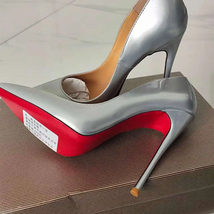 Taglie 48 Scarpe da donna stile classico in vernice con punta a punta Slip On 12 cm Scarpe con tacco alto da donna eleganti Décolleté a spillo semplici Nero Rosso Bianco