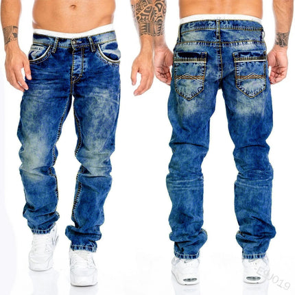 New 2025 men's jeans straight leg elastic slim fit jeans men's long pants men's casual pants denim pants loose jeans PlatiNum