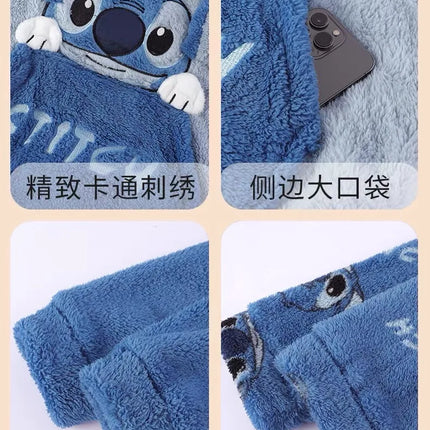 Anime Stitch Pajamas Cute Winter Flannel Thick Sleepwear Set Couple Homewear Warm Comfortable Windproof Long Sleeved Pants Gift