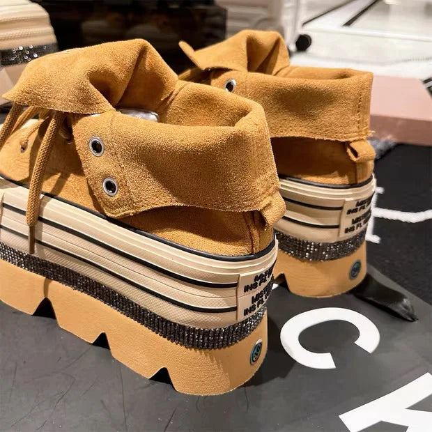 Autumn Winter High Heels Shoes Female Hip Hop Platform Chunky Sneakers Thick Bottom Shoes Short Ankle Boots Casual Fashion Shoe