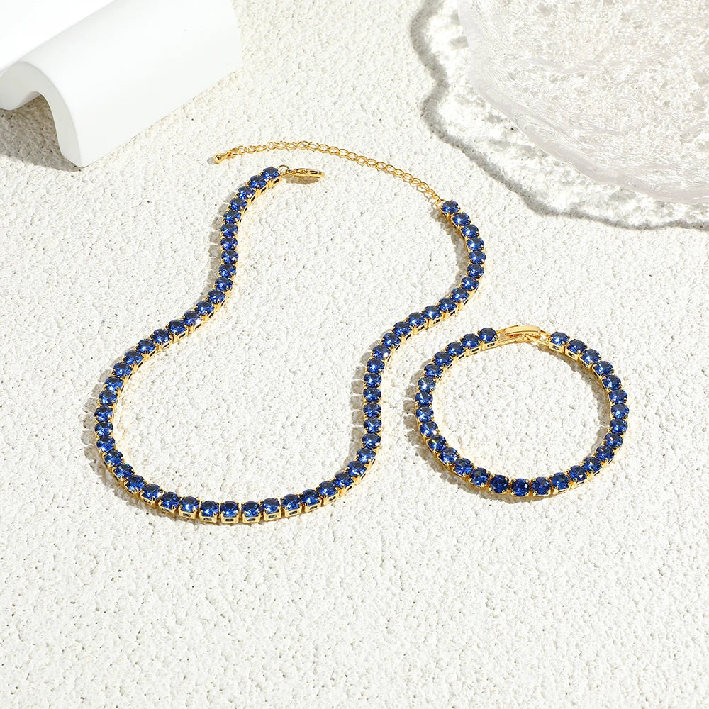 Collana a catena da tennis lucida con zirconi AAA da 5 mm Donna Uomo Hip Hop Iced Out Bling Blue CZ Collana Gioielli in oro 18 carati Regalo di fascino