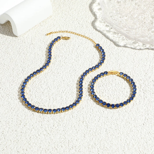 Collana a catena da tennis lucida con zirconi AAA da 5 mm Donna Uomo Hip Hop Iced Out Bling Blue CZ Collana Gioielli in oro 18 carati Regalo di fascino