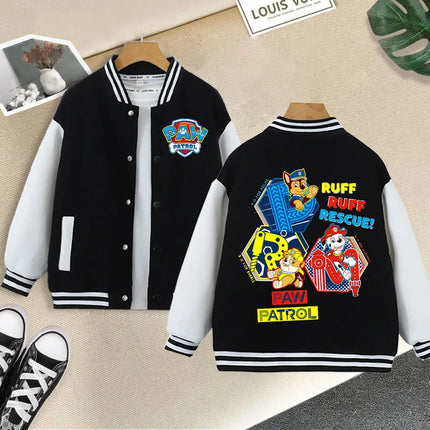 Paw Patrol Black Baseball Uniform for Children Anime Cartoon Cute Sports Jacket Children Autumn Winter Fashion Coat Kids Clothes