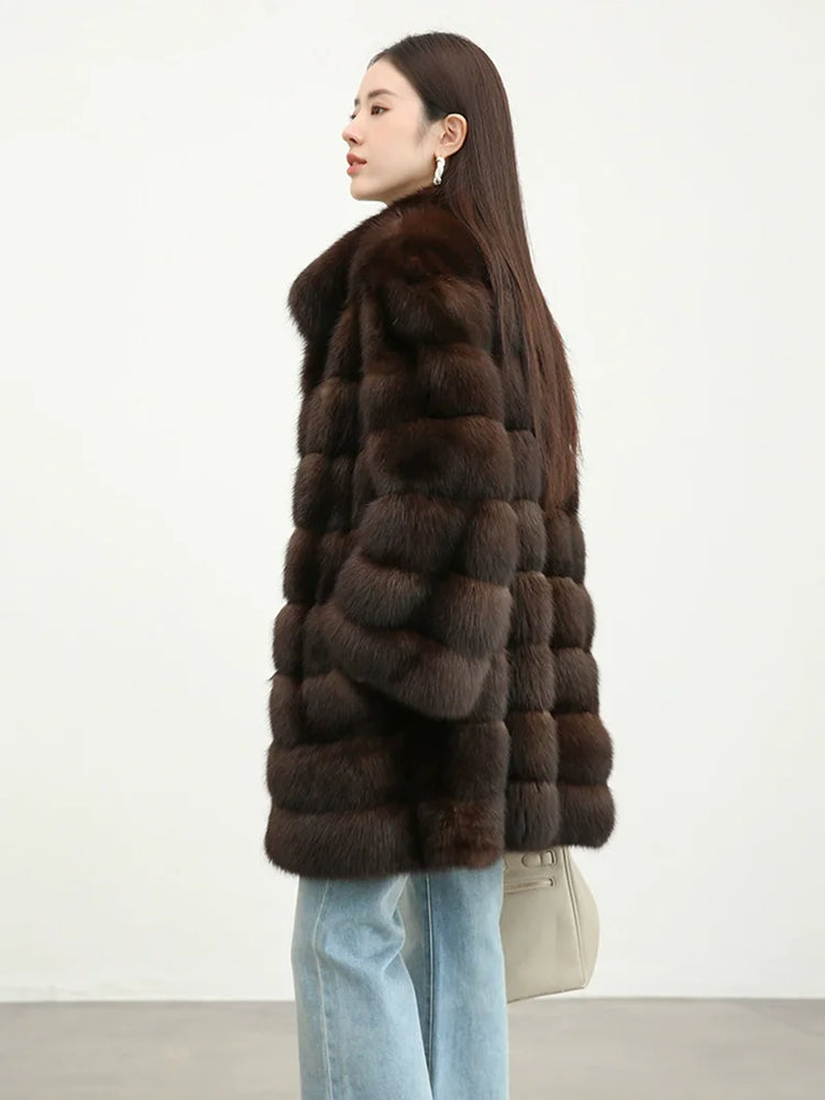 ZADORIN Luxury Winter Mink Coat Woman Stand Collar Long Brown Faux Fur Coat Woman Chic Warm Fluffy Jacket Fur Faux Coats Jackets
