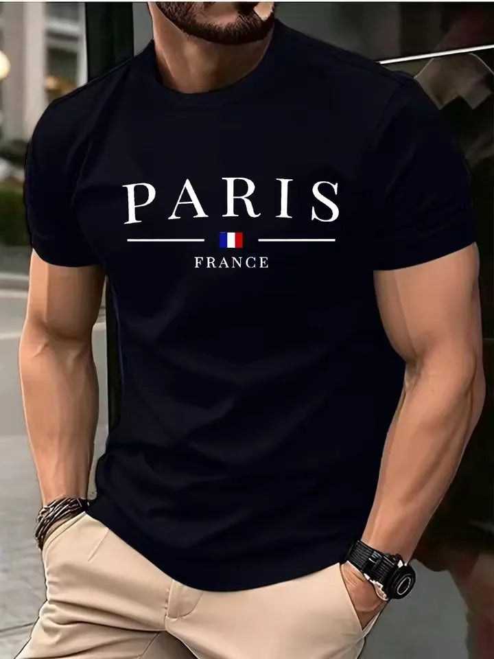T-shirt estiva da uomo con stampa 3D a lettere, t-shirt personalizzata hip hop street style, top casual da uomo.